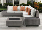 Beige Polyester Modular L Shaped Four Piece With Console And Toss Pillows