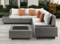 Beige Polyester Modular L Shaped Four Piece Standard With Console And Toss Pillows