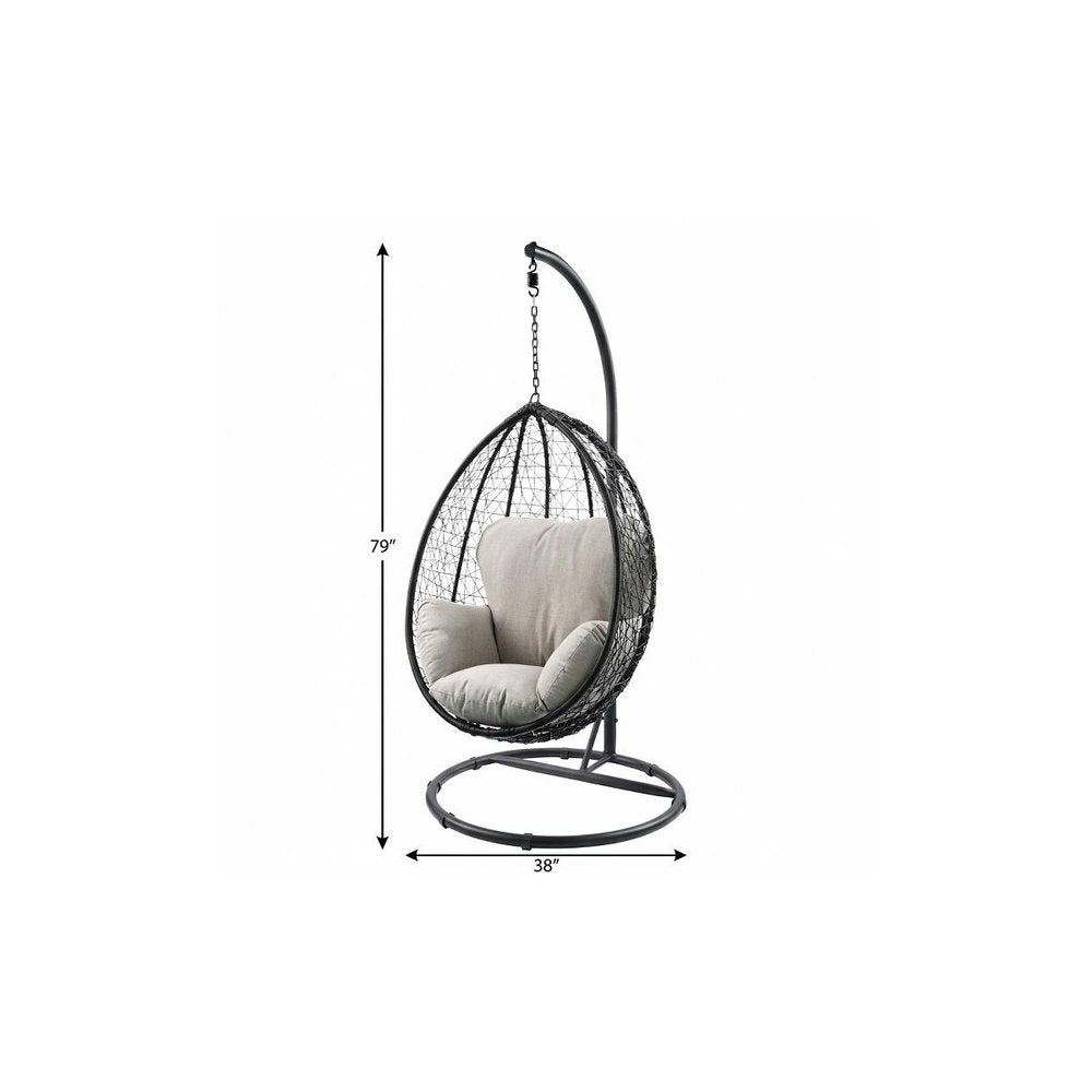 38" White Metal Swing Chair With Green Cushion