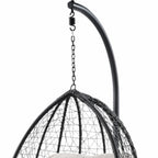38" White Metal Swing Chair With Green Cushion