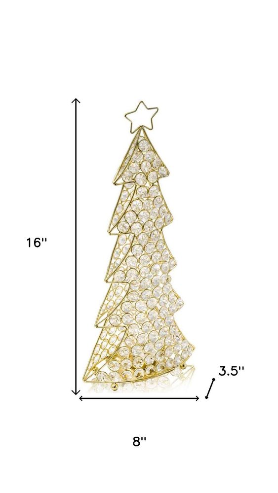 16" Glam Gold And Faux Crystals Christmas Tree Tabletop Sculpture