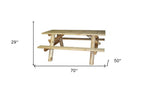 70" Natural Solid Wood Outdoor Picnic Table