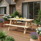 70" Natural Solid Wood Outdoor Picnic Table