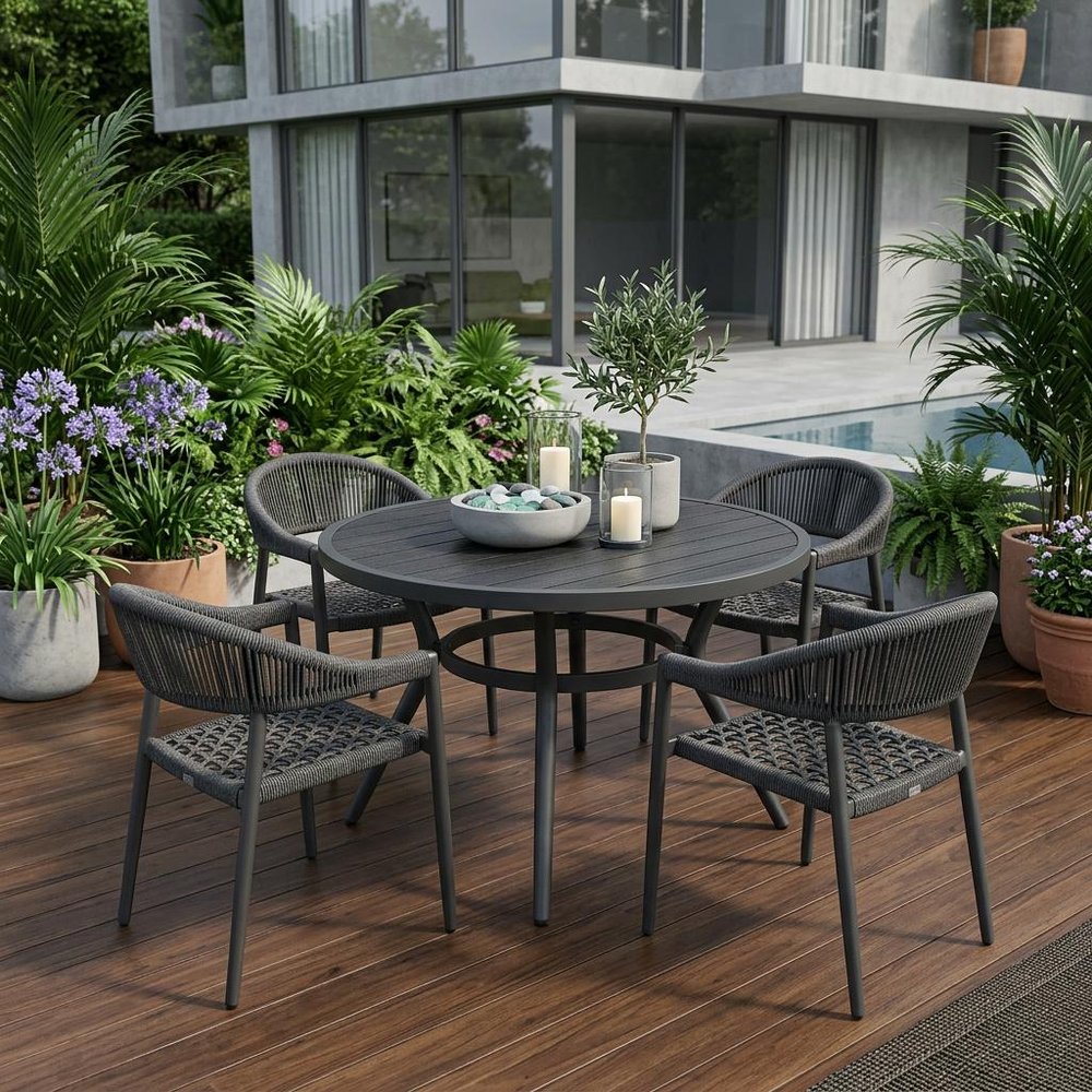 Set of Four 22" Gray Aluminum Outdoor Arm Chair