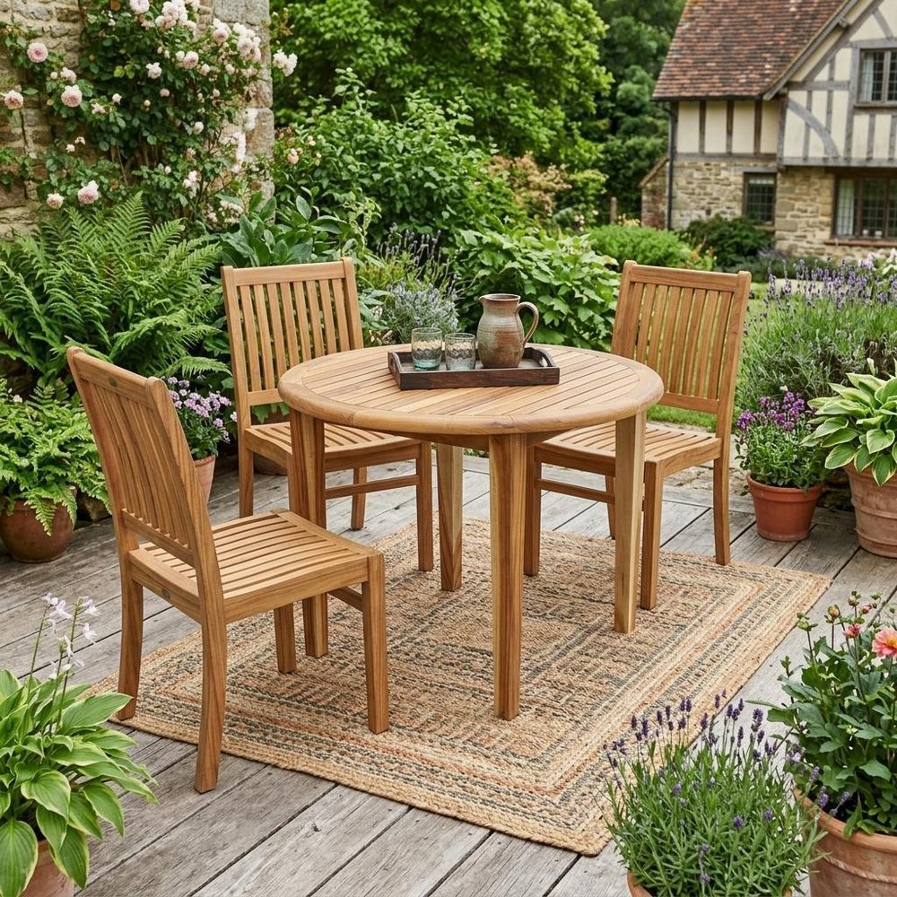 36" Natural Rounded Solid Wood Outdoor Dining Table