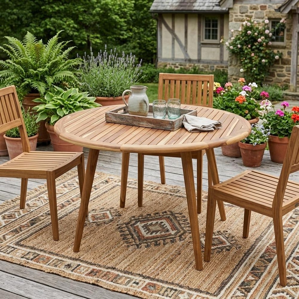 36" Natural Rounded Solid Wood Outdoor Dining Table