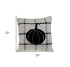 20" Gray And White Pumpkin Plaid Cotton Throw Pillow