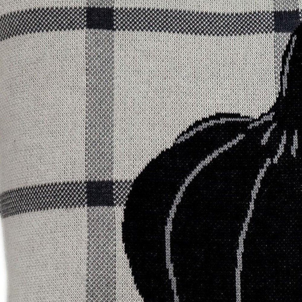 20" Gray And White Pumpkin Plaid Cotton Throw Pillow