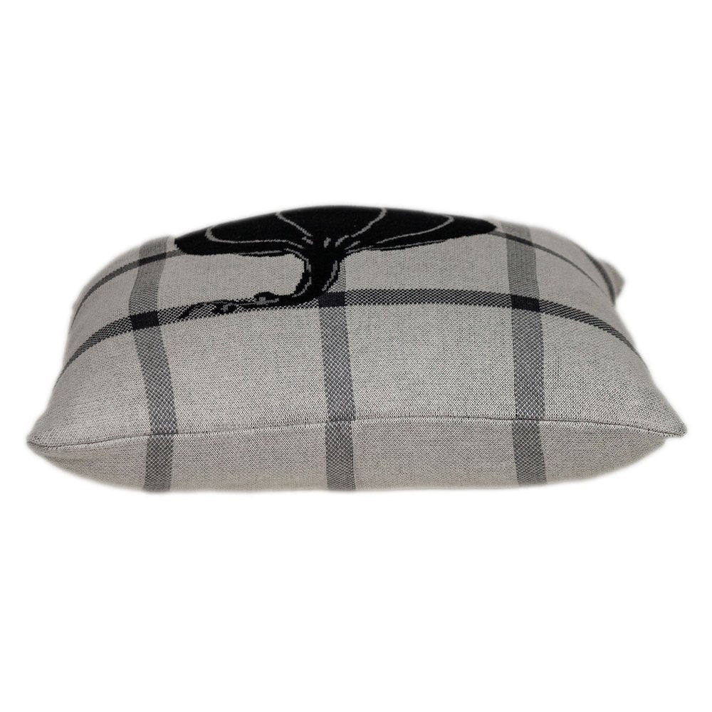 20" Gray And White Pumpkin Plaid Cotton Throw Pillow