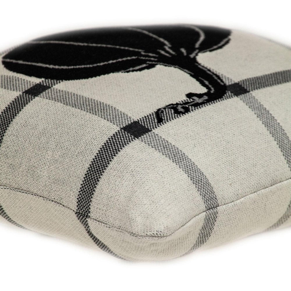 20" Gray And White Pumpkin Plaid Cotton Throw Pillow