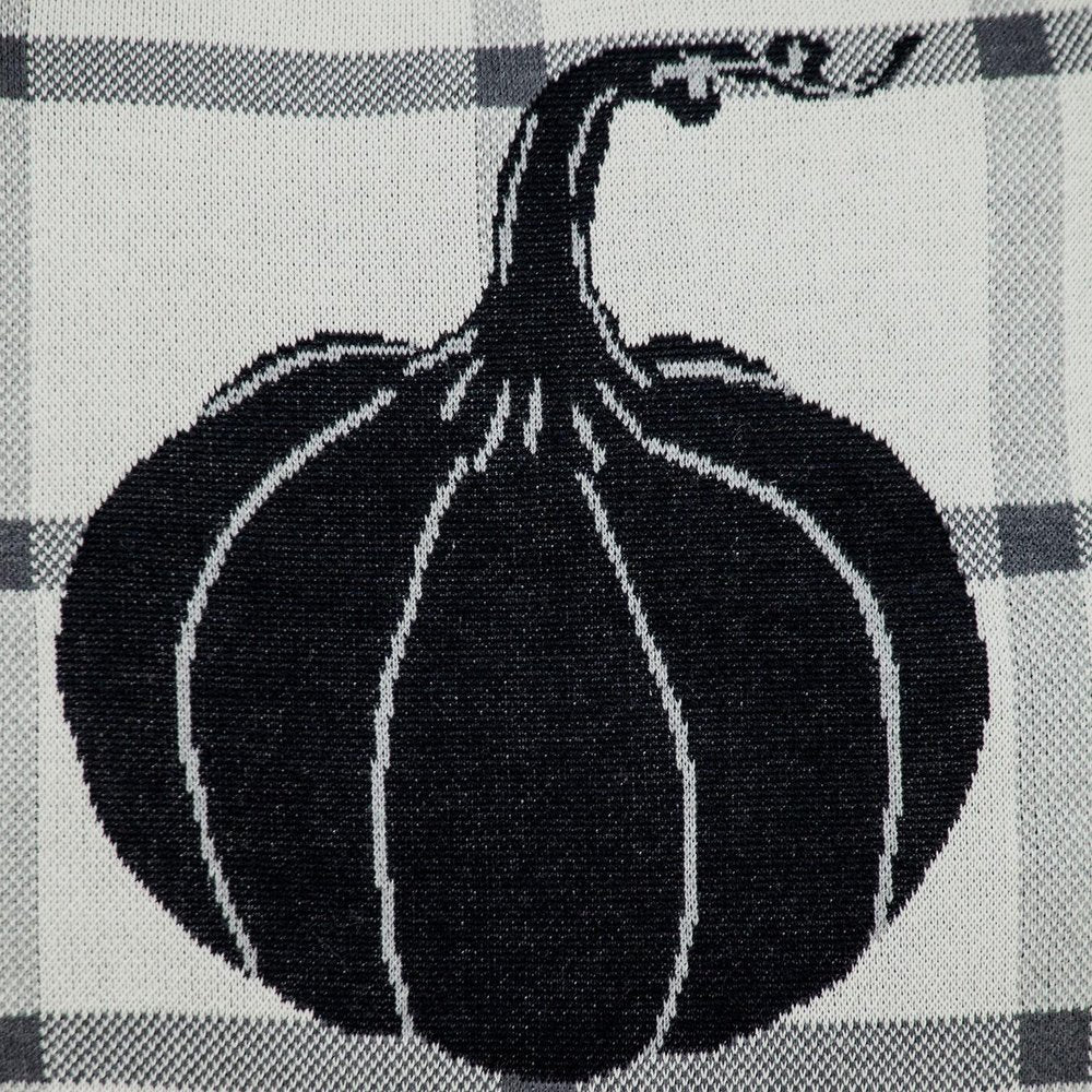 20" Gray And White Pumpkin Plaid Cotton Throw Pillow