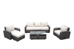 Five Piece Brown and Beige Wicker Sofa Seating Group With Table