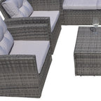 Six Piece Gray Wicker Sofa Seating Group With Table