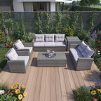 Six Piece Gray Wicker Sofa Seating Group With Table
