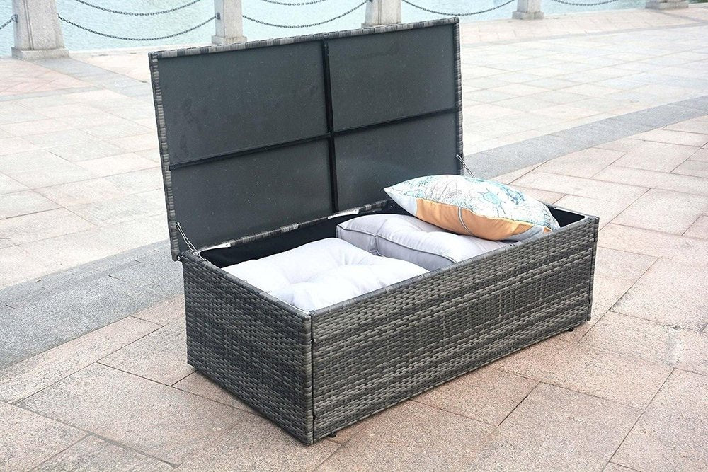 Six Piece Gray Wicker Sofa Seating Group With Table