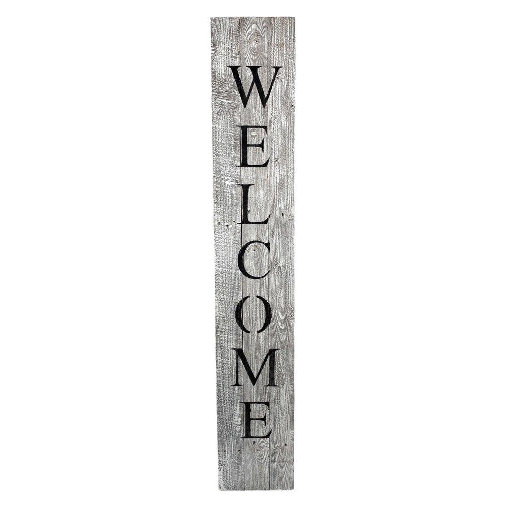 60" Whitewash And Black Solid Wood Welcome Porch Sign