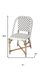 21" Black And White Woven Faux Rattan Outdoor Dining Chair
