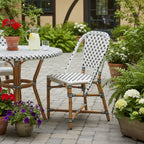 21" Black And White Woven Faux Rattan Outdoor Dining Chair