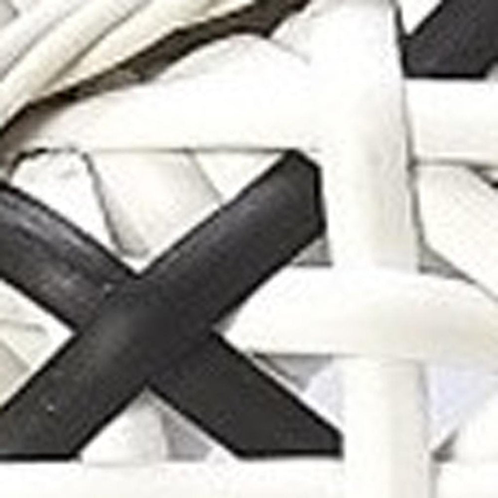 21" Black And White Woven Faux Rattan Outdoor Dining Chair