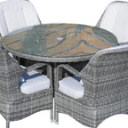 Five Piece Gray Round Glass Dining Set