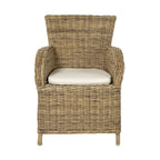 Set of Two Tan Textured Outdoor Dining Chairs with Beige Cushions