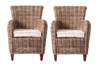 Set of Two Cream And Natural Woven Rattan Outdoor Dining Chairs with Cream Cushion
