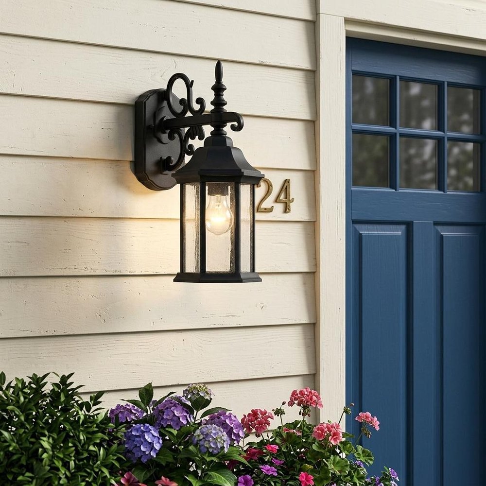 Petite Matte Black Domed Hanging Glass Lantern Wall Light