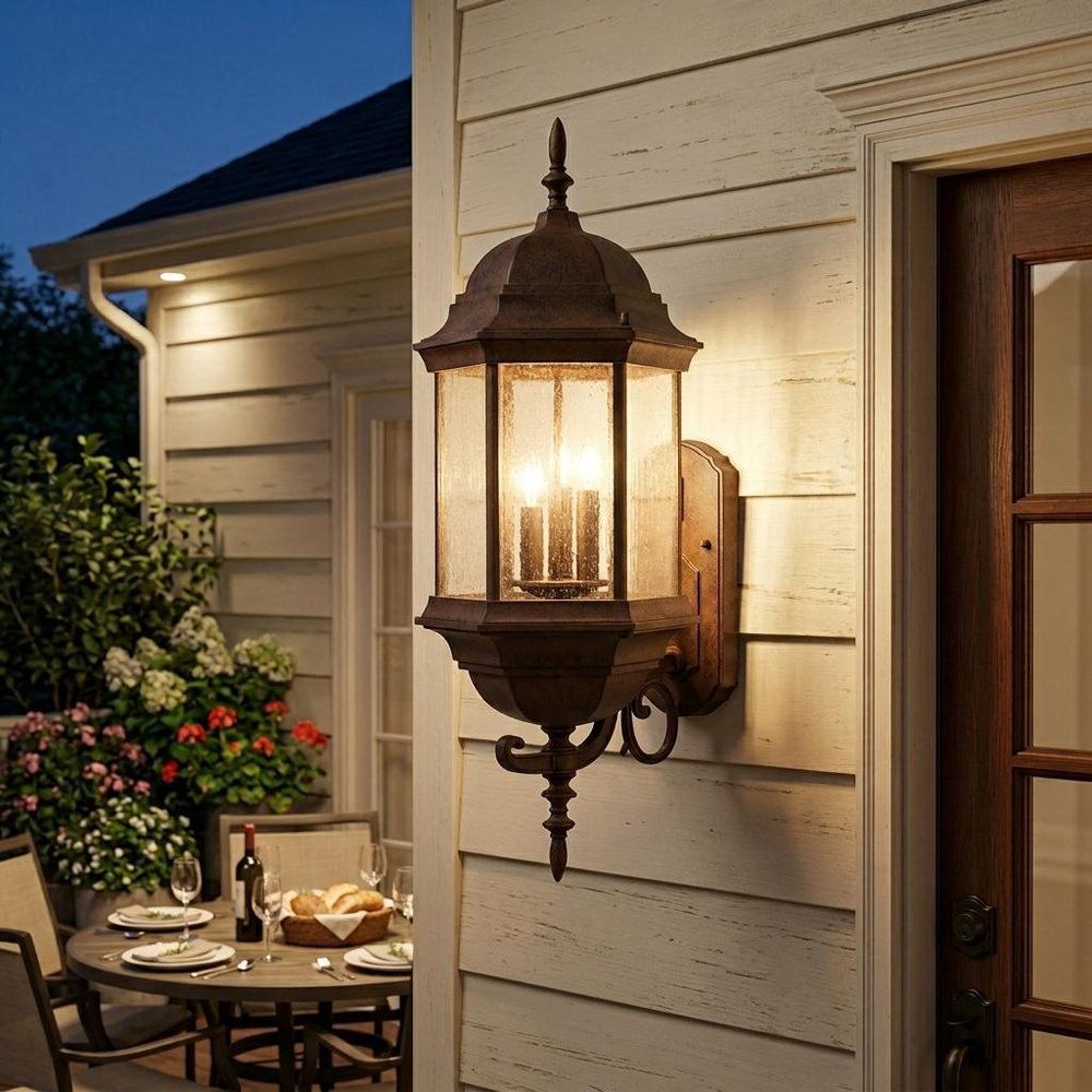 Three Light Brown Domed Textured Glass Lantern Wall Light
