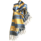 Denim Blue and Yellow Striped Turkish Towel Beach Blanket