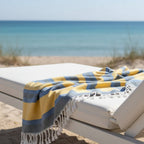 Denim Blue and Yellow Striped Turkish Towel Beach Blanket