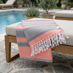 Peach and Dark Grey Striped Design Turkish Beach Blanket