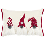 14" X 20" Red And Ivory Cotton Christmas Gnomes Throw Pillow With Embroidery
