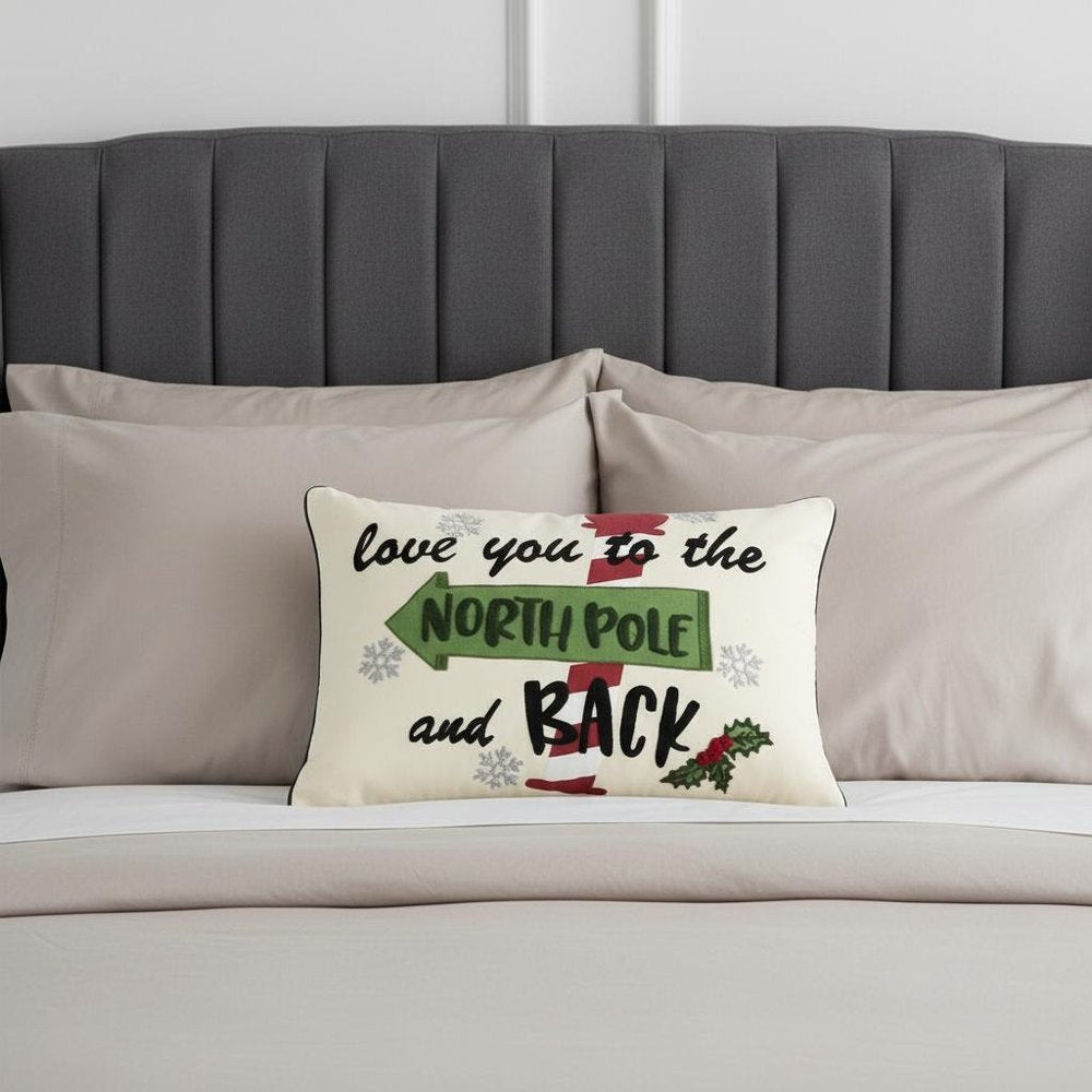 14" X 20" Off White Christmas Cotton Throw Pillow