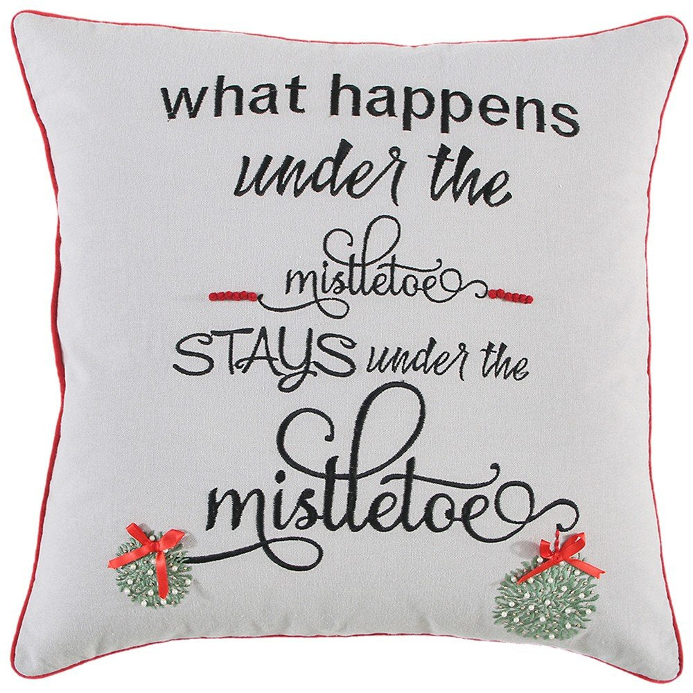 20" Gray Christmas Cotton Throw Pillow with Embroidery