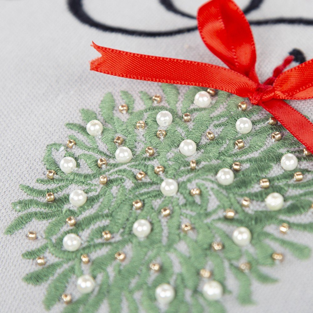 20" Gray Christmas Cotton Throw Pillow with Embroidery