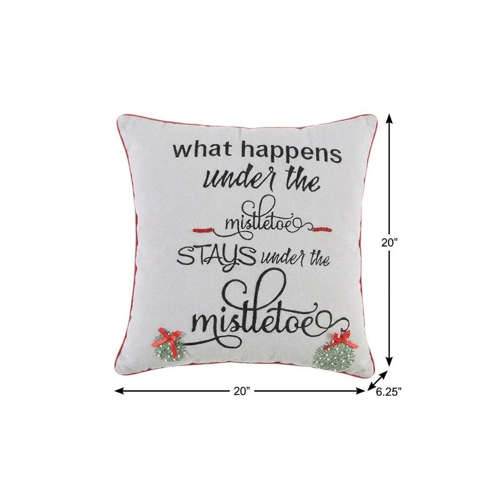 20" Gray Christmas Cotton Throw Pillow with Embroidery