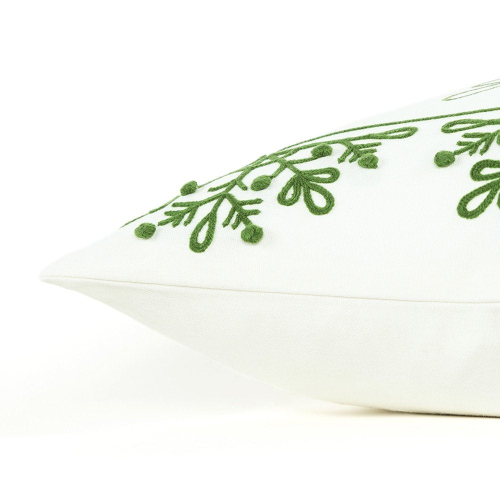 20" Green And White Christmas Cotton Throw Pillow