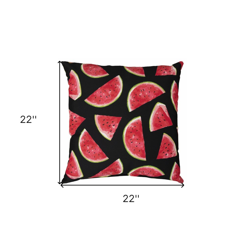 22" Black And Red Watermelon Indoor Outdoor Throw Pillow