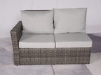 Seven Piece Gray Wicker Upholstered Cushions Sectional Seating Group With Fire Pit And Table