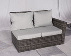 Seven Piece Gray Wicker Upholstered Cushions Sectional Seating Group With Fire Pit And Table