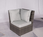 Seven Piece Gray Wicker Upholstered Cushions Sectional Seating Group With Fire Pit And Table