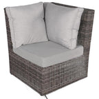 Seven Piece Gray Wicker Upholstered Cushions Sectional Seating Group With Fire Pit And Table