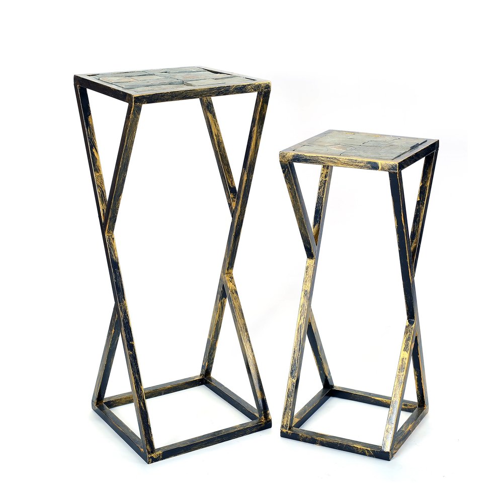 Set of Two Black And Gold Metal Garden Accents Accessories