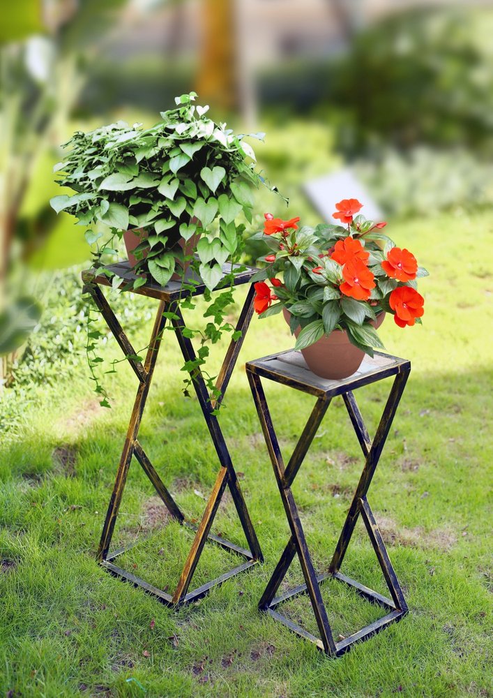 Set of Two Black And Gold Metal Garden Accents Accessories