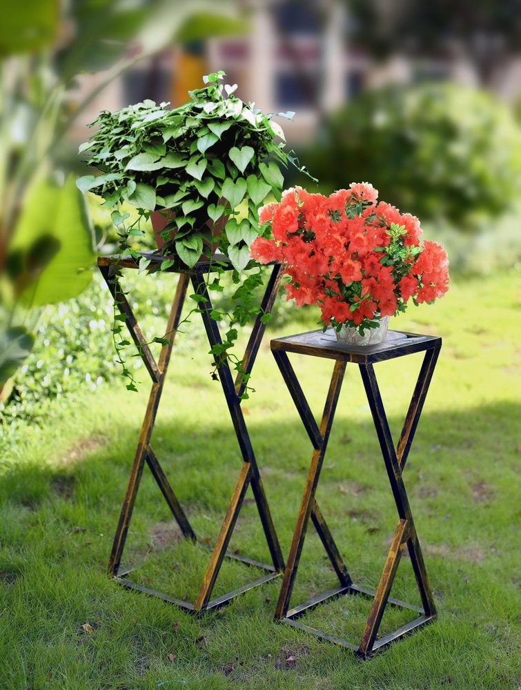 Set of Two Black And Gold Metal Garden Accents Accessories