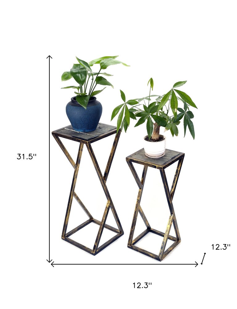 Set of Two Black And Gold Metal Garden Accents Accessories