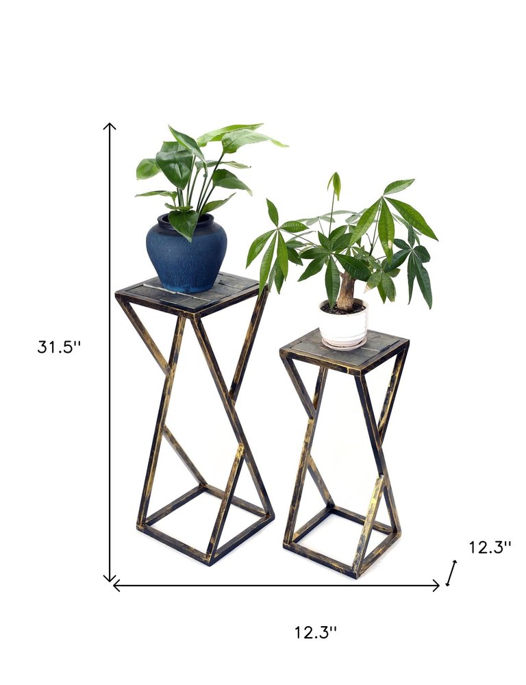 Set of Two Black And Gold Metal Garden Accents Accessories