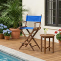 23" Blue and Brown Solid Wood Indoor Outdoor Director Chair