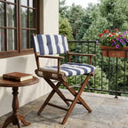 23" Blue and White and Natural Wood Solid Wood Indoor Outdoor Director Chair with Blue and White Cushion