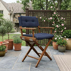 23" Navy Blue and Brown Solid Wood Indoor Outdoor Director Chair with Navy Blue Cushion